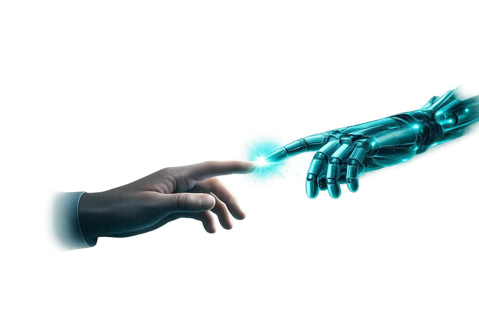 AI-powered automation — human and robotic hands collaborating